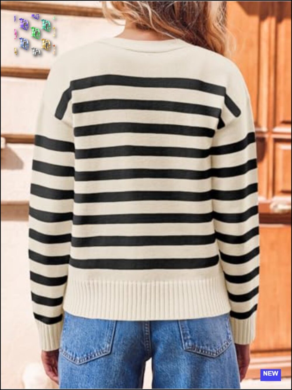 Womens V Neck Button Down Striped Cardigan Sweater Long Sleeve Open Front - Picture 5 of 6